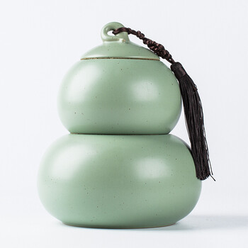 罐 葫芦双层茶叶罐陶瓷中大号 密封罐储存通用潮茶罐 粗陶葫芦罐款一