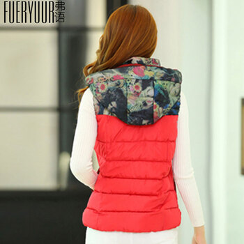 弗语（FUERYUUR）2015冬装新款韩版学院风马甲棉服连帽棉衣女702 红色 XL