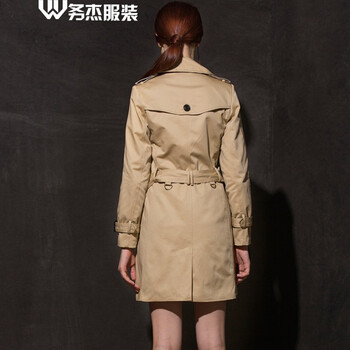 务杰 风衣女中长款外套新款欧美时尚双排扣大衣修身夹克 25卡其色 L