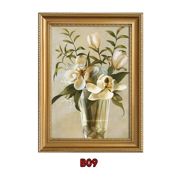 印刷仿真油画三联画简约客厅装饰画卧室欧式壁画挂画墙画百合花卉 b09
