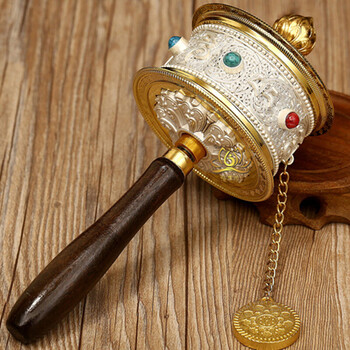 手摇转经轮 顺滑静音轴承式合金六字真言观音心咒五明佛学院转经筒