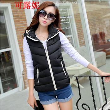 可露妮2015秋冬季新款羽绒服女短款韩版简约连帽棉背心马甲 红色 L