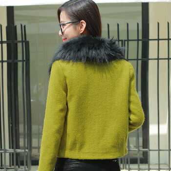 
                                        柒赛文  2015冬装新款带毛领呢料短款外套上衣呢子夹克女 绿色 L                
