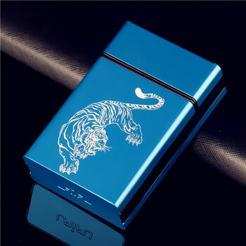 20支装香烟盒翻盖铝合金烟盒个性定制免费刻字男生生日礼物 蓝色老虎