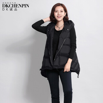 DKchenpin 2015大码女装羽绒马甲加厚女款时尚马夹 女连帽春秋韩版休闲秋冬中长款 黑色 XL