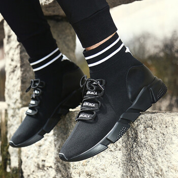 夏季全黑高帮弹力袜子鞋个性板鞋百搭男鞋子韩版潮流休闲运动潮鞋