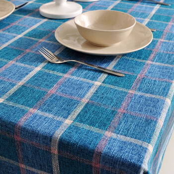 艾薇家纺 经典格子桌布欧式桌布布艺田园餐桌布艺台布茶几盖巾 蓝色彩