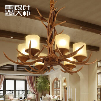 生活设计大师美式鹿角吊灯复古欧式客厅灯具餐厅灯酒吧创意个性树脂吊灯