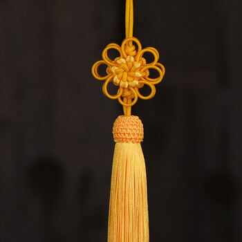 精编手工中国结挂件小流苏挂绳桃木平安扣家居汽车风水装饰挂饰 黄色