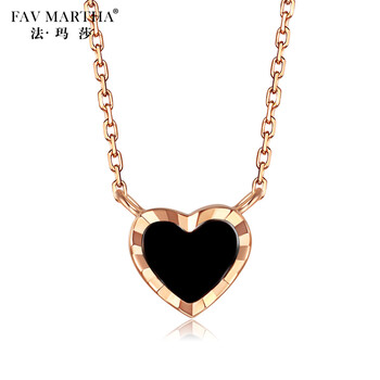 法玛莎 项链女18k金项链玫瑰金彩金项链锁骨爱心项链镶嵌送女友情人节