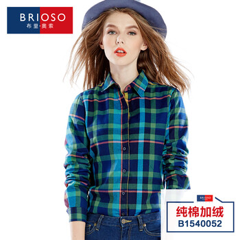 
                                        BRIOSO 秋冬款加厚长袖衬衫女 大码格子保暖衬衣修身打底衫上衣潮 B1540012 M                