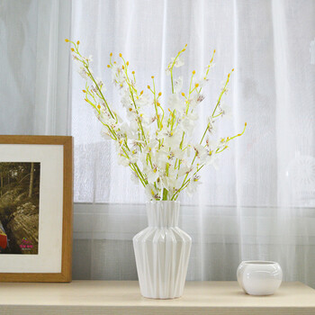 套装室内装饰花干花摆设客厅摆件花艺 陶瓷铅笔花瓶 6小支白色跳舞兰