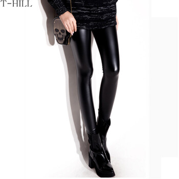 T-HILL 仿皮裤女2015新款秋冬打底裤 弹力紧身裤 小脚高腰女长裤 M(165厘米55公斤以内)