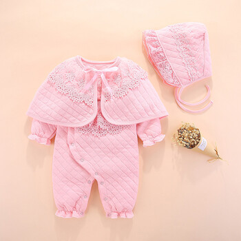 婴儿衣服秋冬新生儿3-6个月女婴连体衣公主5sn8015 粉色连体衣 披风