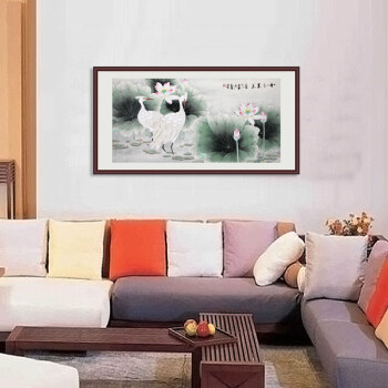 苏雅工笔画国画花鸟画工笔牡丹手绘真迹和和美美 红褐色实木框配有机玻璃 88x188厘米