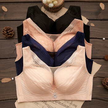 无钢圈全罩杯大码文胸胖mm200斤大胸显小聚拢薄款大杯内衣胸罩女 大红