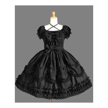 六一儿童节日系lolita洋装复古哥特式表演连衣裙蕾丝晚礼宫廷 全黑色