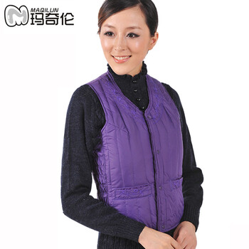 MAQILUN玛奇伦2015秋冬新款女士刺绣宽肩羽绒服马甲背心女装保暖百搭修身大码马夹 紫色 M 160\88A