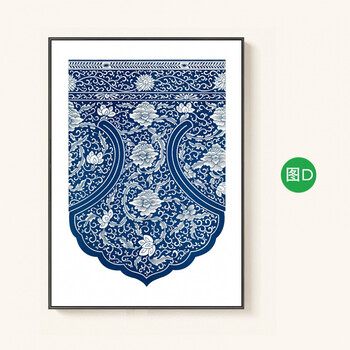 色流香 新中式玄关装饰画古典花纹书房竖版挂画青花瓷 图d 长款 40x80