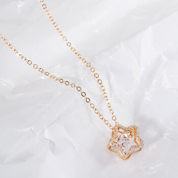 s925银灵动之心项链 跳动的心五角星镶钻锁骨链七夕情人节礼物 金色