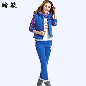 晗毓2015秋装新款韩版时尚休闲气质两件套卫衣套装女1682 彩蓝色 M
