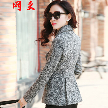 
                                        网奕女装2016新款中长短款修身毛呢大衣外套女 LMYRA26 浅灰色 M                