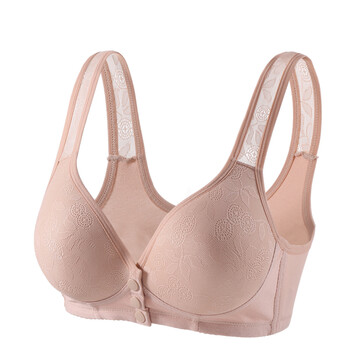 一体海绵背心式妈妈文胸夏季薄款定型中老年人内衣胸罩 豆沙色 36/80