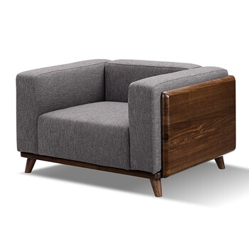 北欧整装客厅全实木沙发木质框架布艺沙发组合简欧胡桃木家具 单人位
