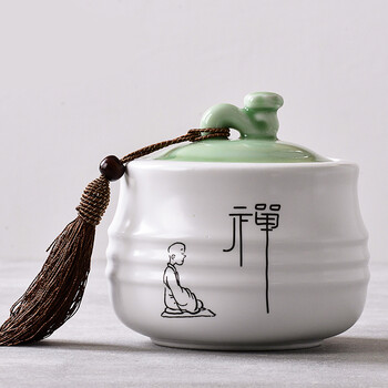 
                                        麦陶 汝窑茶叶罐 陶瓷 大号茶叶罐子 茶叶桶 普洱茶罐 密封 定窑茶叶罐莲花系列(净)                