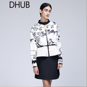 
                                        DHUB设计师原创复合丝女士拉链短外套 ovedanā邱建慧 白色 S                
