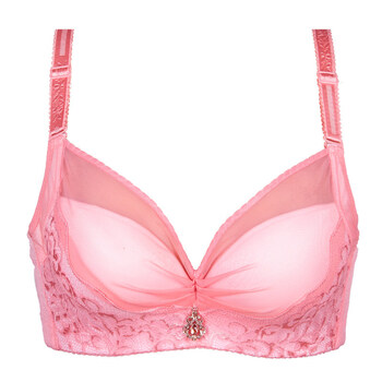 胸罩小胸春夏加厚聚拢收副乳深v调整型性感女士内衣文胸 粉色 75a