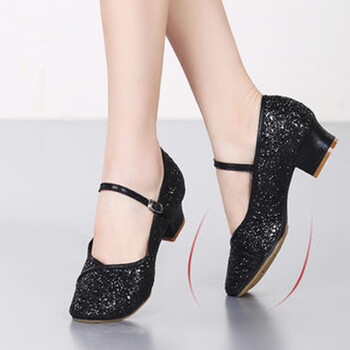 广场舞鞋子跳舞鞋女软底中跟高跟舞蹈鞋中老年交谊舞女鞋 黑色 34