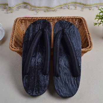 黑涂漆日式男款木屐圆头夹脚男式木屐人字拖凉拖鞋平跟木屐 纯黑色(黑