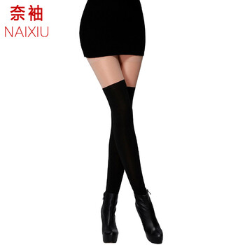 奈袖 打底裤袜女百搭保暖拼接假长筒袜假高筒袜过膝袜加厚加绒显瘦 优雅黑假筒袜1条 均码F