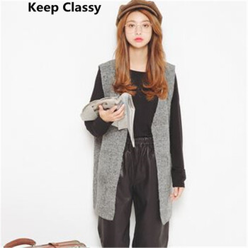 Keep Classy2015秋冬新款女装简约百搭针织马甲时尚 毛衣女中长款 灰色 均码