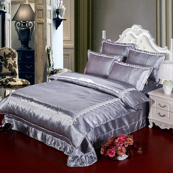 四件套床上用品欧式夏季公主风床单被套1.8m 银色 银灰色 2.
