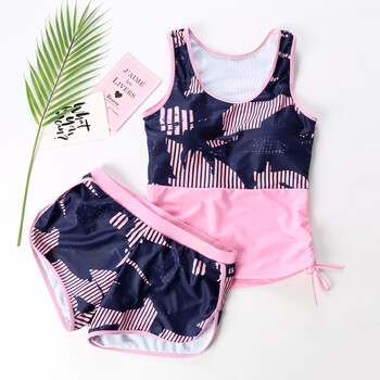 11岁女孩泳衣 分体平角12初中学生少女泳装14子10大童15游泳衣 粉红色