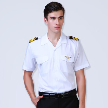 男海军衬衫航空飞行员空少衬衫机师制服海员衬衣军官演出服白衬衫
