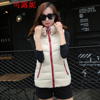 可露妮2015秋冬季新款羽绒服女短款韩版简约连帽棉背心马甲 红色 L