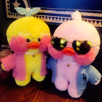 网红粉玻尿酸鸭子小黄鸭毛绒玩具公仔娃娃情人节礼物 情侣款一对两个