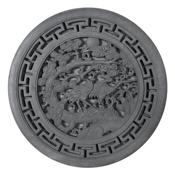 砖雕挂件松鹤延年圆形回纹线直接38cm仿古影壁照壁 青砖装饰