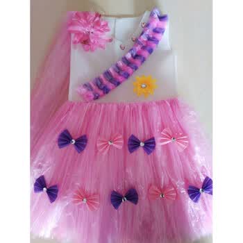 儿童演出服装塑料袋手工制作衣服时装走秀亲子装公主裙 粉色花 120cm