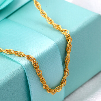 御龙金翠 黄金项链足金女款首饰 999足金项链子 双水波链 16英寸 3.