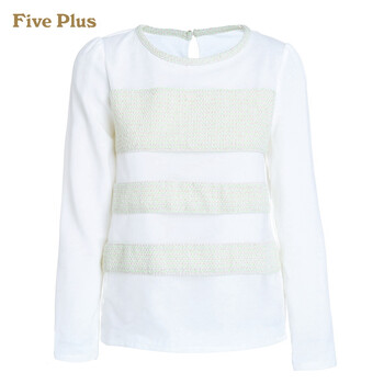 Five Plus新女春装气质拼接宽松圆领长袖衬衫衬衣2135014620 米白010 M(165/88A)