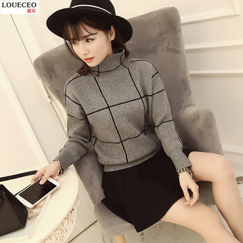 LOUECEO靓采2016秋冬加绒蕾丝打底衫女中长款套头针织衫 图片色 M