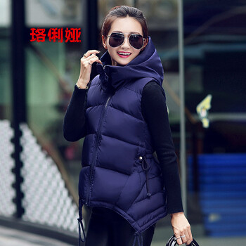 珞俐娅 2015冬季新款韩版时尚修身羽绒服马甲中长连帽女背心 绿色 L