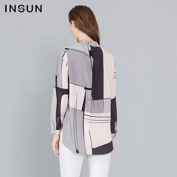 INSUN/恩裳女装春装新款 时尚撞色拼接气质衬衫95230503 粉色 40