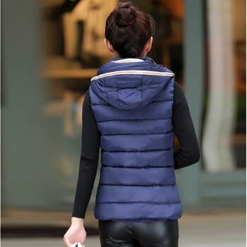 2015冬新款羽绒棉服女韩版马甲背心大码时尚修身连帽马夹 宝蓝色 XXL