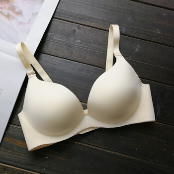 夏季上托性感少女小胸聚拢文胸无钢圈上薄下厚无痕内衣白色 肤色 80b