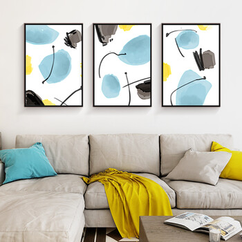 北欧抽象水彩现代抽象客厅装饰画自由组合挂画几何艺术现代简约客厅